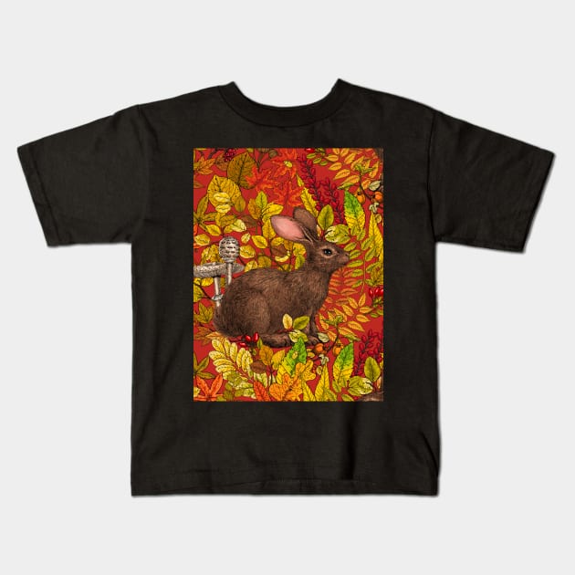 Autumn Rabbit on red Kids T-Shirt by katerinamk